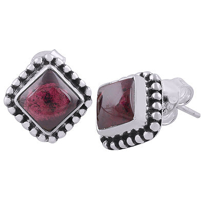 925 Sterling Silver Garnet Stud Earrings - R6100023-2