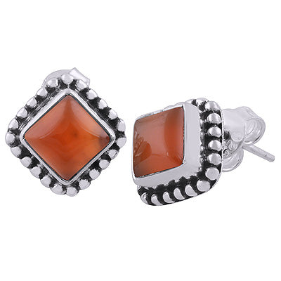 925 Sterling Silver Carnelian Stud Earrings - R6100023-6
