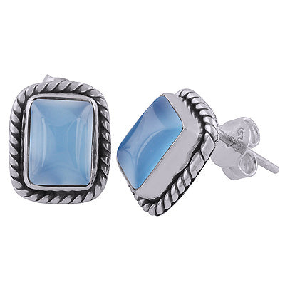 925 Sterling Silver Blue Chalcedony Stud Earrings - R6100025-27