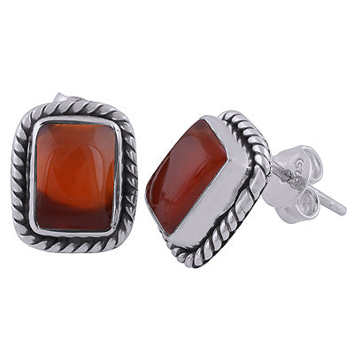 925 Sterling Silver Carnelian Stud Earrings - R6100025-7