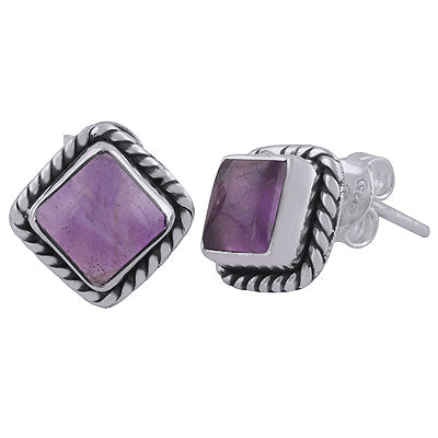 925 Sterling Silver Amethyst Stud Earrings - R6100026-1