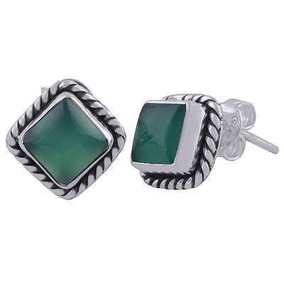 925 Sterling Silver Green Onyx Stud Earrings - R6100026-11