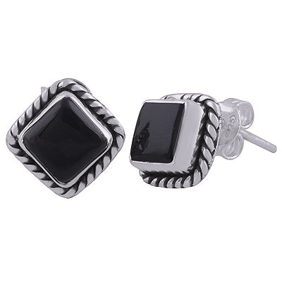 925 Sterling Silver Black Onyx Stud Earrings - R6100026-9