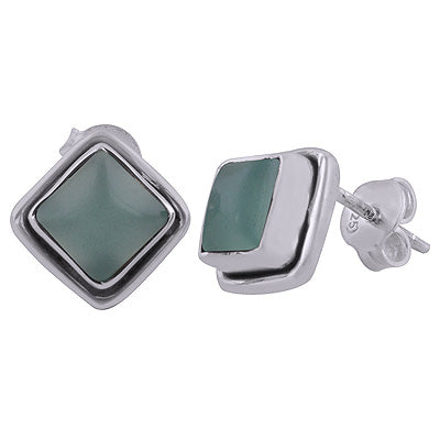 925 Sterling Silver Aqua Chalcedony Stud Earrings - R6100027-8
