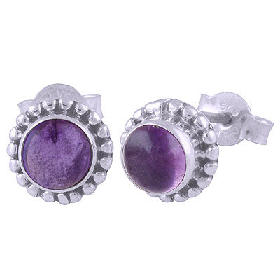 Stunning Rawa Work Around Amethyst Round Shape 925 Sterling Solid Silver Studs Earrings - R6100029-1