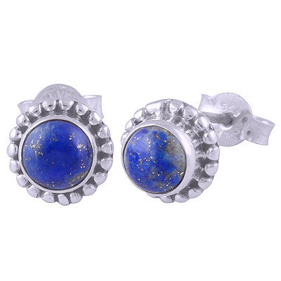 Stunning Rawa Work Around Lapis Round Shape 925 Sterling Solid Silver Studs Earrings - R6100029-6