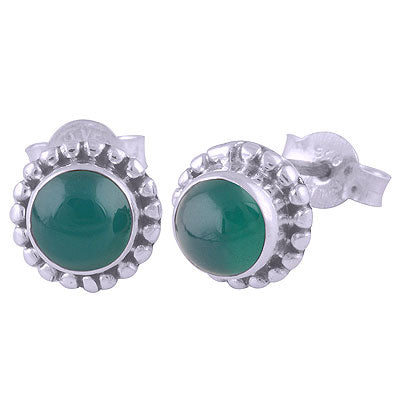 Stunning Rawa Work Around Green Onyx Round Shape 925 Sterling Solid Silver Studs Earrings - R6100029-8