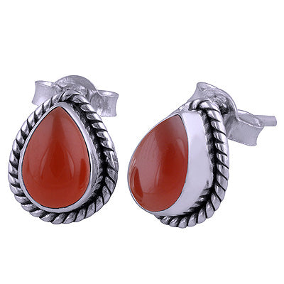 925 Sterling Silver Carnelian Stud Earrings - R6100035-112