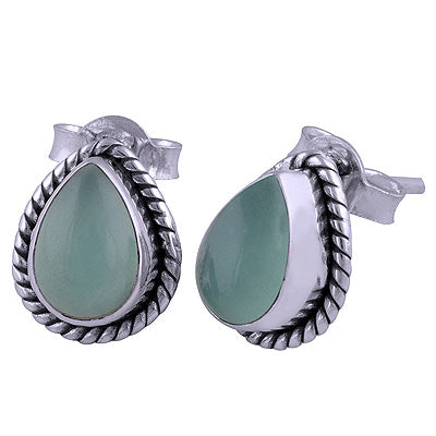 925 Sterling Silver Blue Chalcedony Stud Earrings - R6100035-35