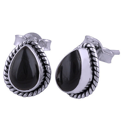 925 Sterling Silver Black Onyx Stud Earrings - R6100035-39