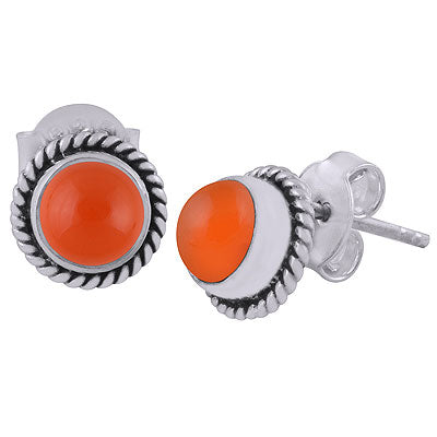 Stunning Wire Work Around Carnelian Round Shape 925 Sterling Solid Silver Stud Earrings - R6100047-202