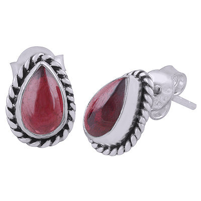Gorgeous Textured Wire Around Garnet Pear Shape 925 Sterling Solid Silver Stud Earrings - R6100049-5