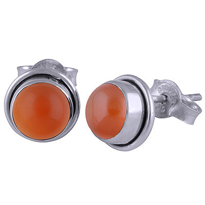 Gorgeous Simple Carnelian Round Shape 925 Sterling Solid Silver Studs Earrings - R6100052-46