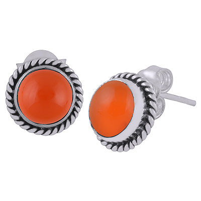 Gorgeous Twisted Wire Work Around Carnelian Round Shape 925 Sterling Solid Silver Stud Earrings - R6100065-101