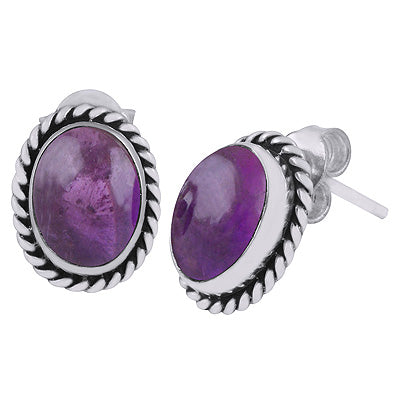 Authentic Wire Work Around Amethyst Oval Shape 925 Sterling Solid Silver Stud Earrings - R6100068-1