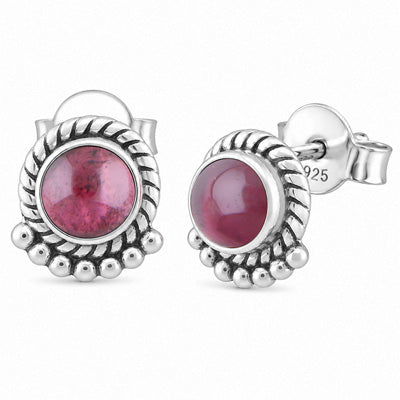 Stunning Twisted Wire And Rawa Work Garnet Round Shape 925 Sterling Solid Silver Stud Earrings - R6100086-97