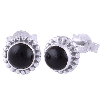 Gorgeous Rawa Work Around Black Onyx Round Shape 925 Sterling Solid Silver Stud Earrings - R6100090-80