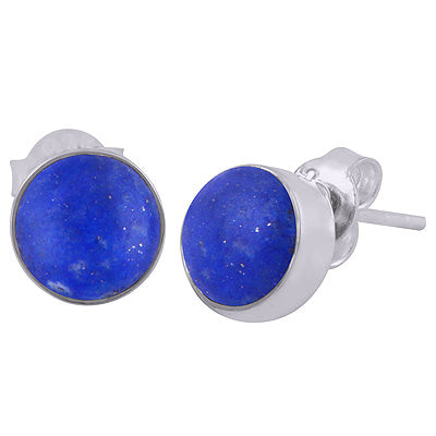 Stunning Plain Lapis Round Shape 925 Sterling Solid Silver Stud Earrings - R6100095-72