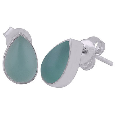 Beautiful Plain Aqua Chalcedony Pear Shape 925 Sterling Solid Silver Studs Earrings - R6100108-86