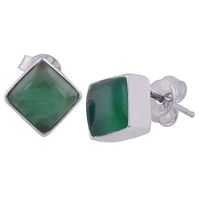 925 Sterling Silver Green Onyx Stud Earrings - R6100109-7