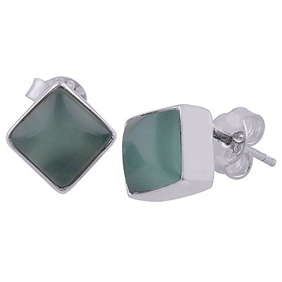 925 Sterling Silver Aqua Chalcedony Stud Earrings - R6100109-9