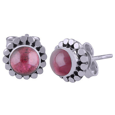 Alluring Rawa Work Around Garnet Round Shape 925 Sterling Solid Silver Studs Earrings - R6100126-43