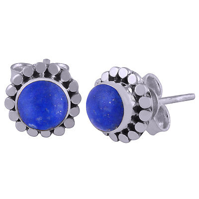 Alluring Rawa Work Around Lapis Round Shape 925 Sterling Solid Silver Studs Earrings - R6100126-65