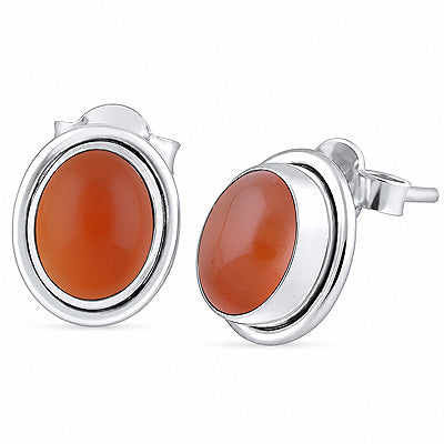 Plain Wire Around Carnelian Oval Shape 925 Sterling Solid Silver Stud Earrings - R6100131-89