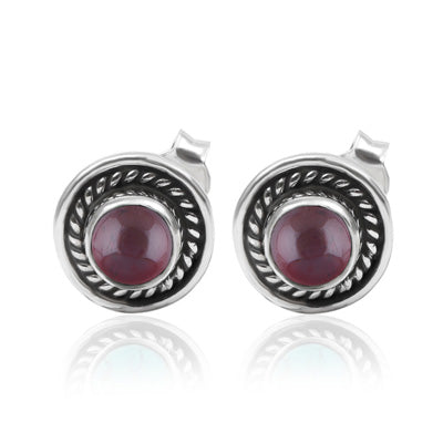 Alluring Twisted Wire Work Around Garnet Round Shape 925 Sterling Solid Silver Studs Earrings - R6100160-2