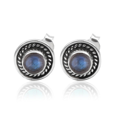 Alluring Twisted Wire Work Around Labradorite Round Shape 925 Sterling Solid Silver Studs Earrings - R6100160-5