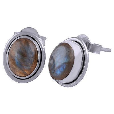 Stunning Minimal Labradorite Oval Shape 925 Sterling Solid Silver Stud Earrings - R6100204-65