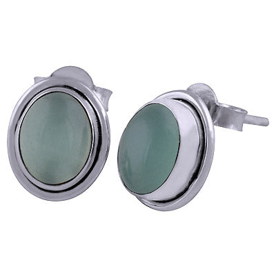 Stunning Minimal Aqua Chalcedony Oval Shape 925 Sterling Solid Silver Stud Earrings - R6100204-84