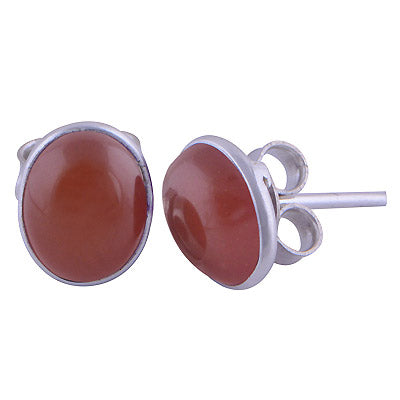 Alluring Minimal Carnelian Oval Shape 925 Sterling Solid Silver Studs Earrings - R6100370-203