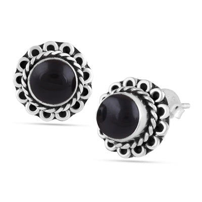 Alluring Oxidised Wire Work Around Black Onyx Round Shape 925 Sterling Solid Silver Studs Earrings - R6100379-58