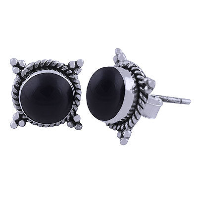 Beautiful Twisted Wire Work Around Black Onyx Round Shape 925 Sterling Solid Silver Studs Earrings - R6100383-55