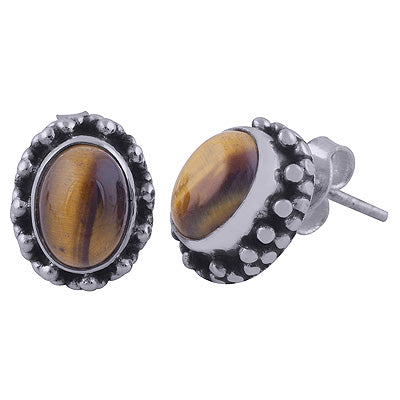 925 Sterling Silver Tiger's Eye Stud Earrings - R6100407-31