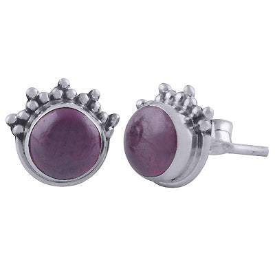 Gorgeous Rawa Work at Top Garnet Round Shape 925 Sterling Solid Silver Stud Earrings - R6100442-1