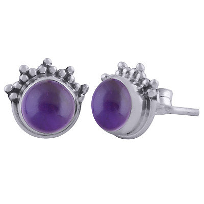 Gorgeous Rawa Work at Top Amethyst Round Shape 925 Sterling Solid Silver Stud Earrings - R6100442-3