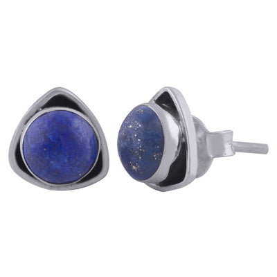 Gorgeous Gemstone Around Lapis Round Shape 925 Sterling Solid Silver Stud Earrings - R6100446-110
