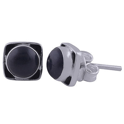 Stunning Oxidised Work Around Black Onyx Round Shape 925 Sterling Solid Silver Studs Earrings - R6100447-95