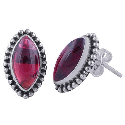 925 Sterling Silver Garnet Stud Earrings - R6100501-4