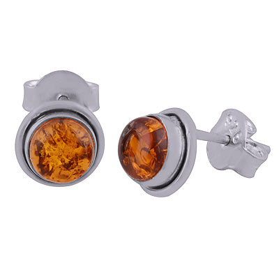 Gorgeous Plain Wire Work Around Amber Round Shape 925 Sterling Solid Silver Studs Earrings - R6100505-2