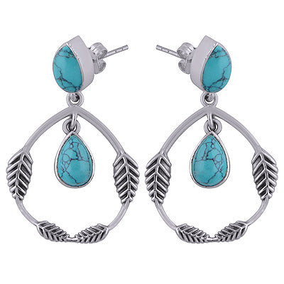 925 Sterling Silver Turquoise Stud Earrings - R6100509-2