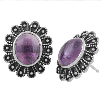 925 Sterling Silver Amethyst Stud Earrings - R6100511-1