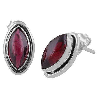 Stunning Oxidised Gemstones Around Garnet Marquise Shape 925 Sterling Solid Silver Studs Earrings - R6100512-2