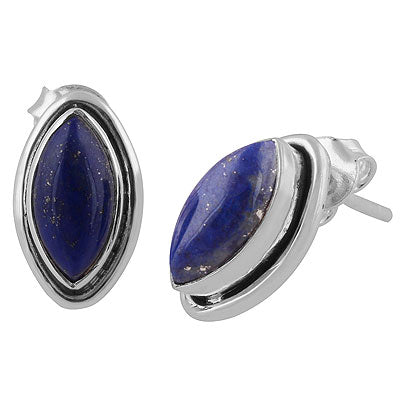 Stunning Oxidised Gemstones Around Lapis Marquise Shape 925 Sterling Solid Silver Studs Earrings - R6100512-5