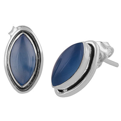 Stunning Oxidised Gemstones Around Blue Chalcedony Marquise Shape 925 Sterling Solid Silver Studs Earrings - R6100512-8