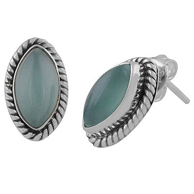 Alluring Twisted Wire Work Around Aqua Chalcedony Marquise Shape 925 Sterling Solid Silver Studs Earrings - R6100514-9
