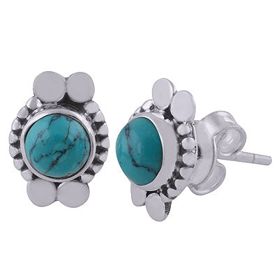 925 Sterling Silver Turquoise Stud Earrings - R6100534-3