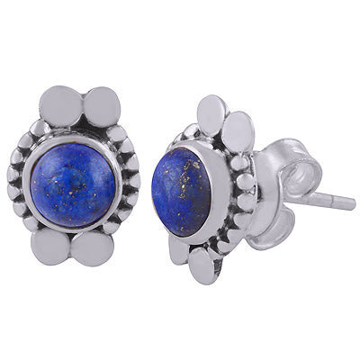 925 Sterling Silver Lapis Stud Earrings - R6100534-5